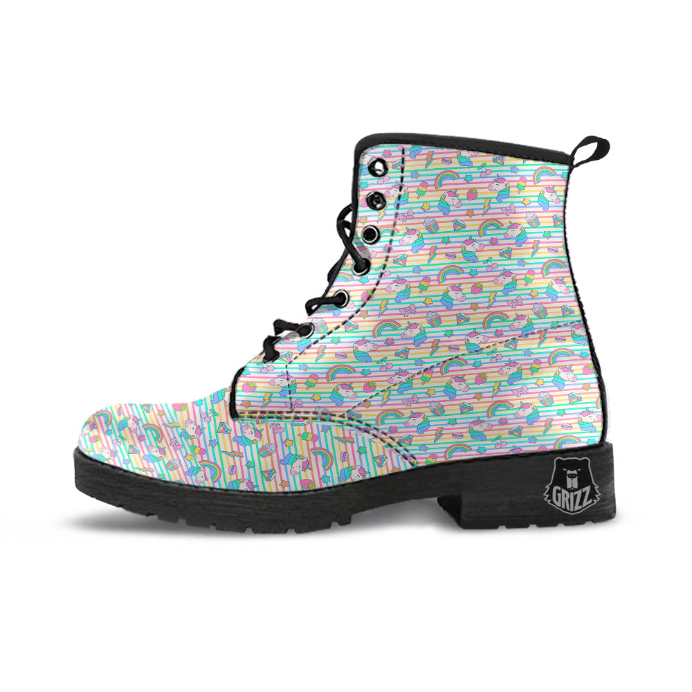 Unicorn Cute Rainbow Print Pattern Leather Boots-grizzshop
