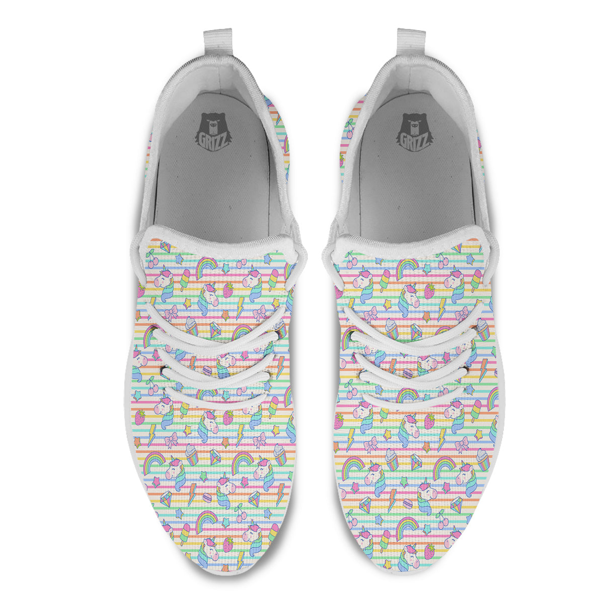 Unicorn Cute Rainbow Print Pattern White Athletic Shoes-grizzshop