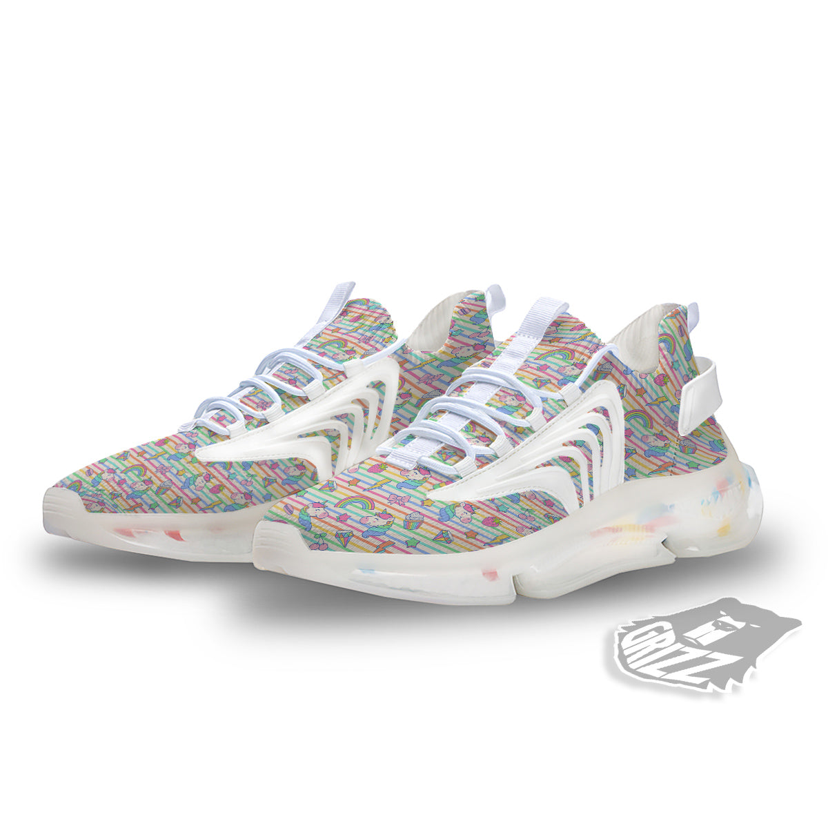 Unicorn Cute Rainbow Print Pattern White Gym Shoes-grizzshop