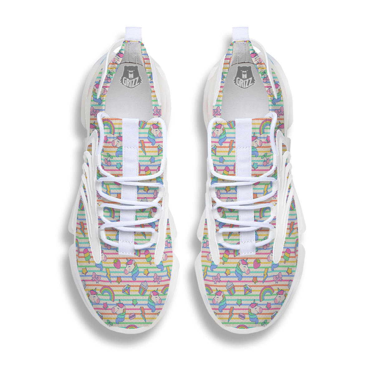 Unicorn Cute Rainbow Print Pattern White Gym Shoes-grizzshop