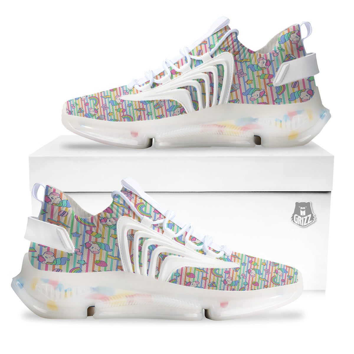 Unicorn Cute Rainbow Print Pattern White Gym Shoes-grizzshop