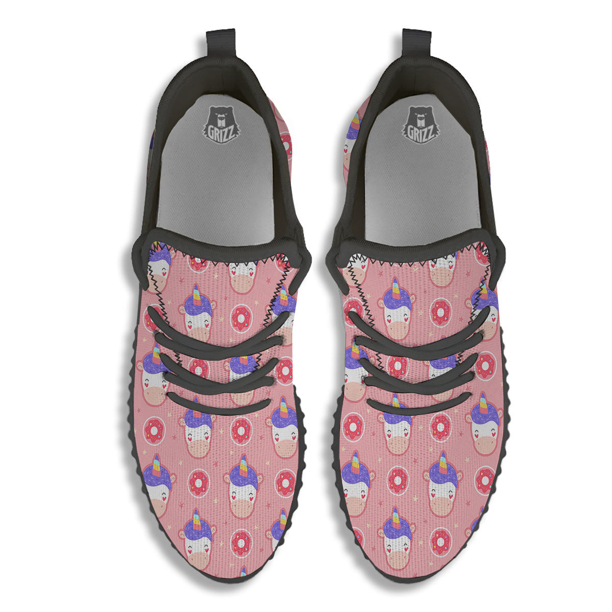 Unicorn Donut Pink Girly Print Pattern Black Walking Shoes-grizzshop