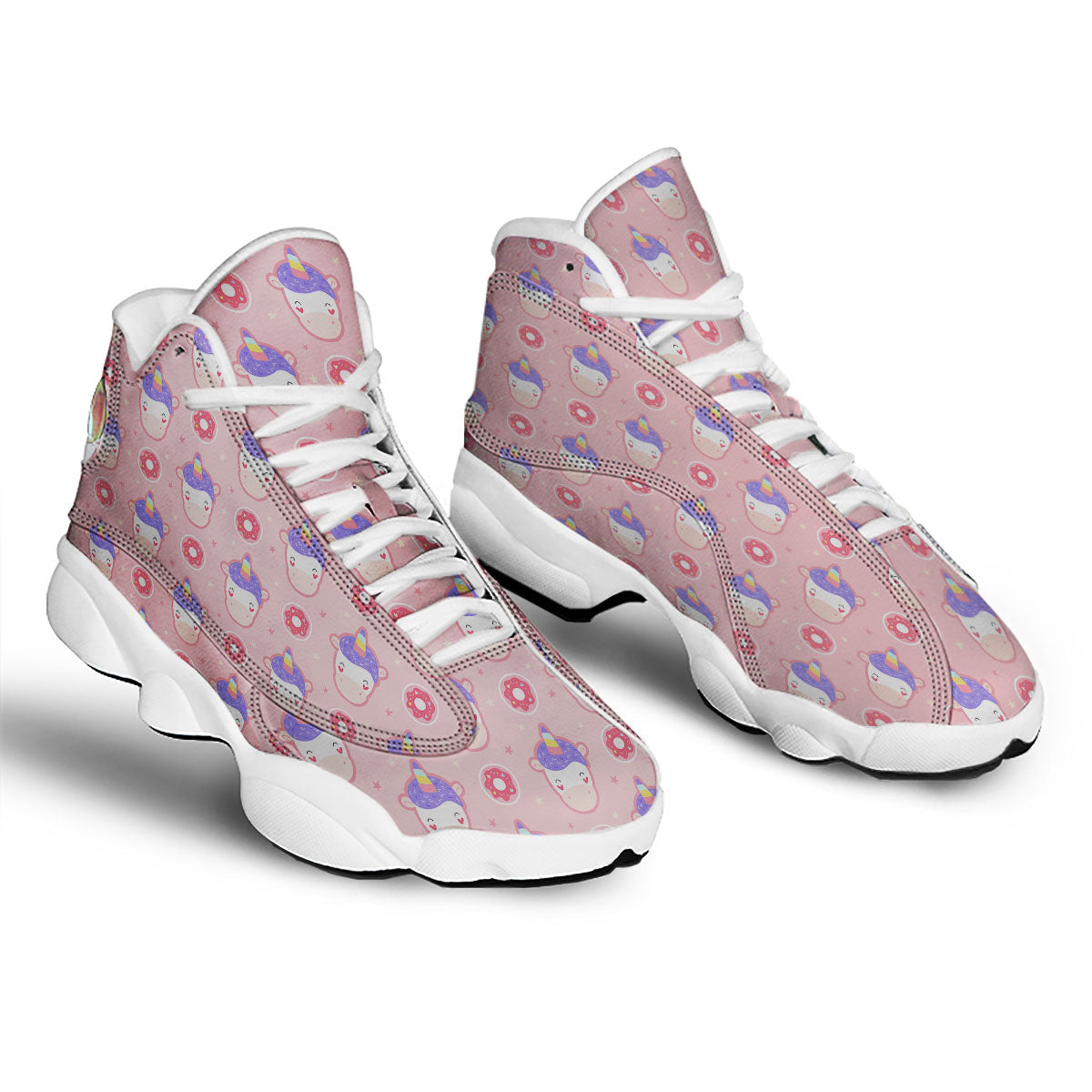 Unicorn Donut Pink Girly Print Pattern White Basketball Shoes-grizzshop