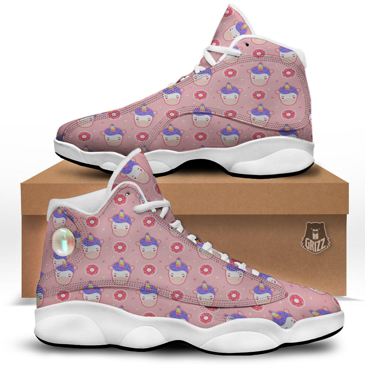 Unicorn Donut Pink Girly Print Pattern White Basketball Shoes-grizzshop