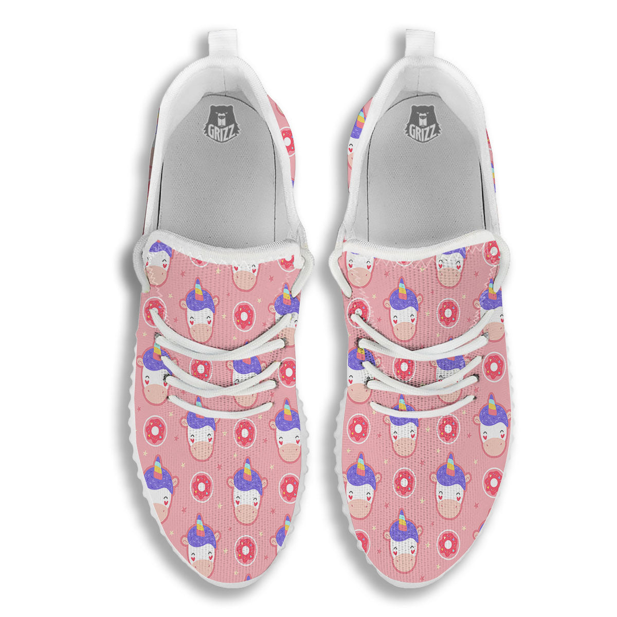 Unicorn Donut Pink Girly Print Pattern White Walking Shoes-grizzshop