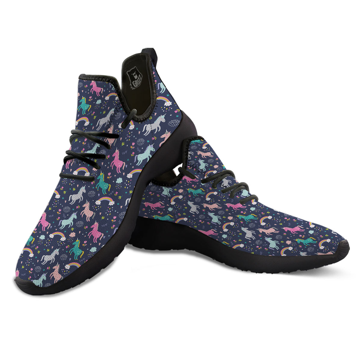 Unicorn Doodle Print Pattern Black Athletic Shoes-grizzshop