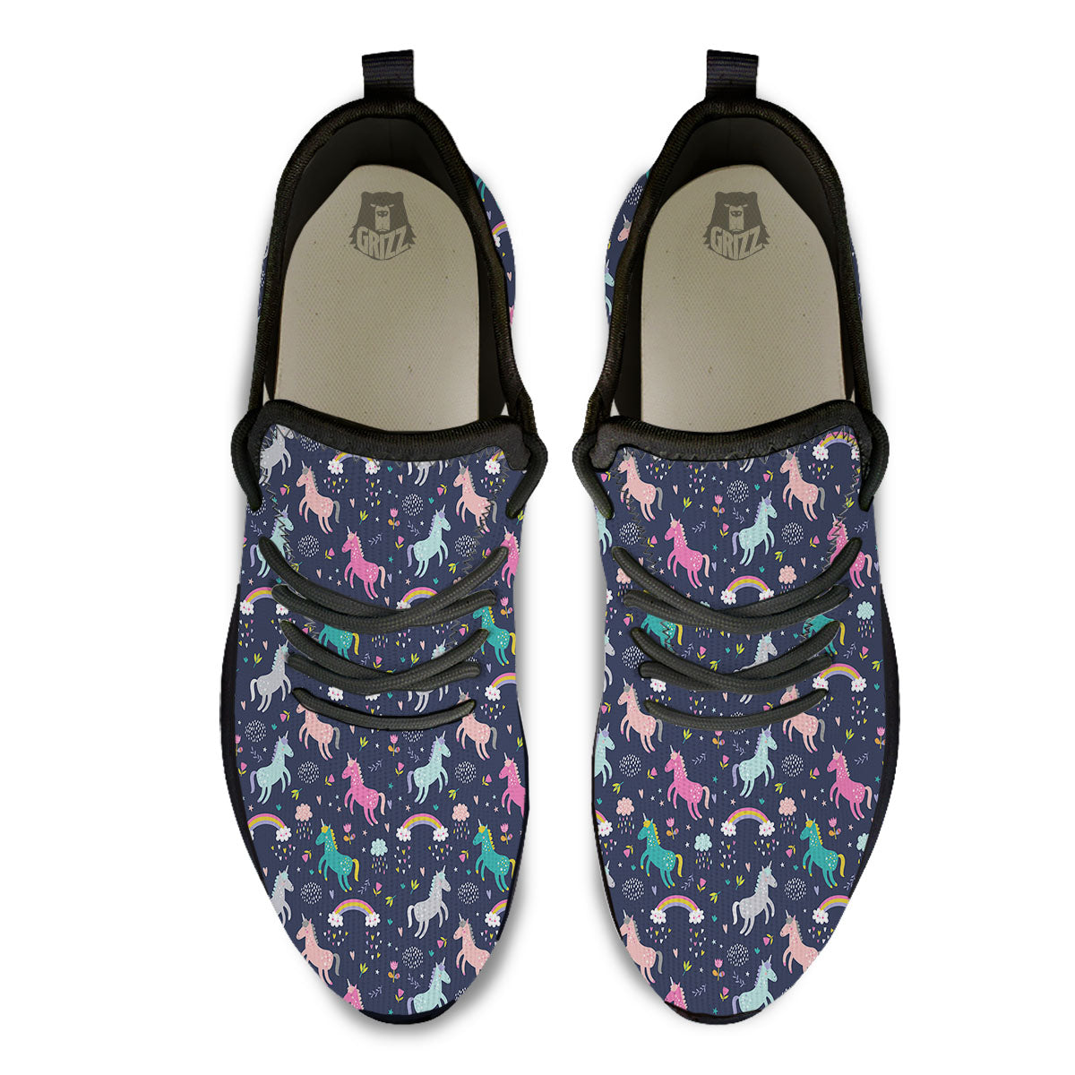 Unicorn Doodle Print Pattern Black Athletic Shoes-grizzshop