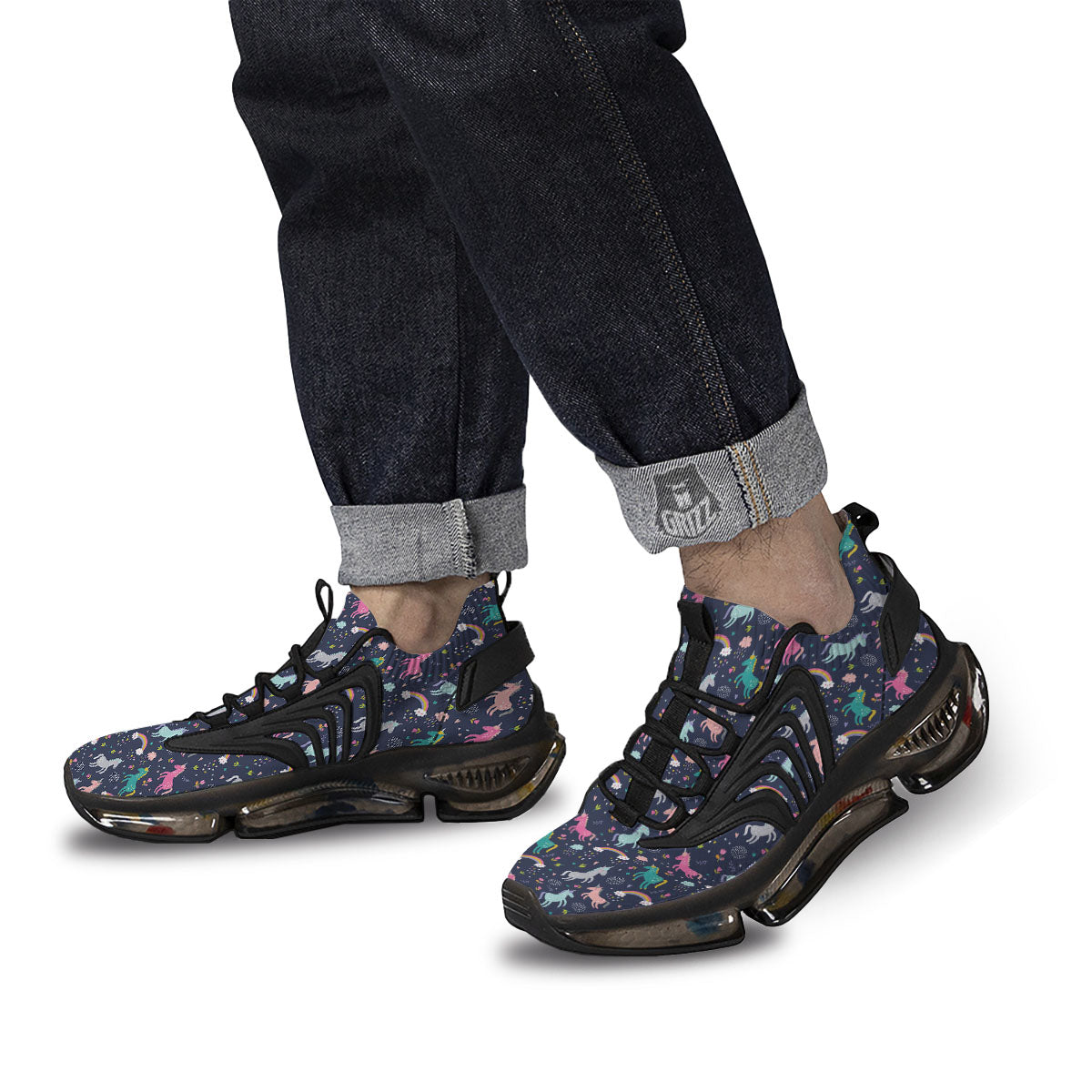 Unicorn Doodle Print Pattern Black Gym Shoes-grizzshop