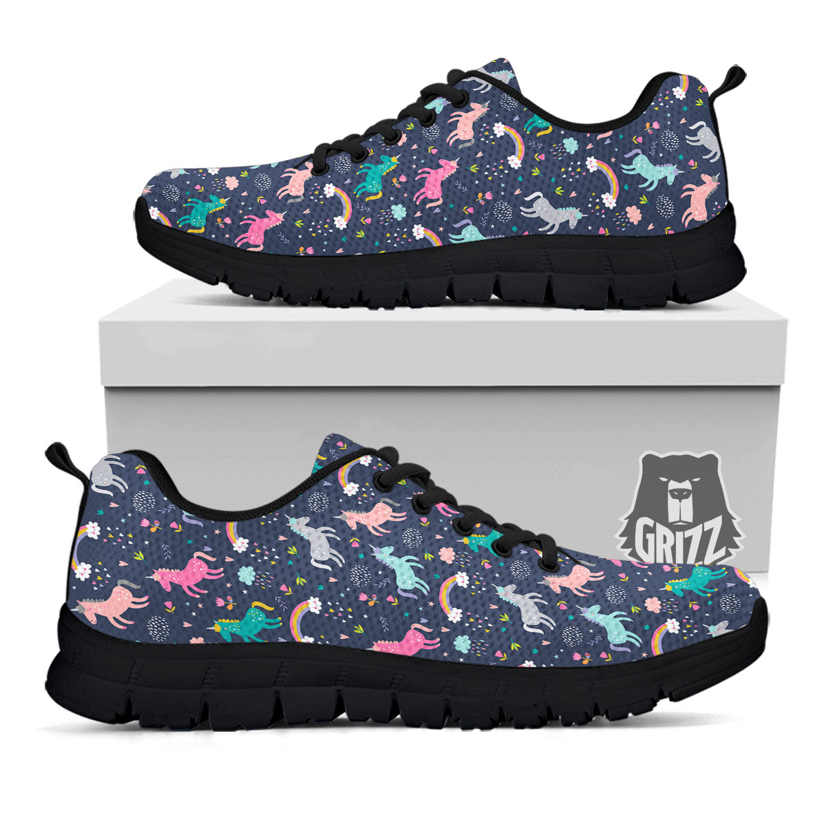 Unicorn Doodle Print Pattern Black Sneaker-grizzshop