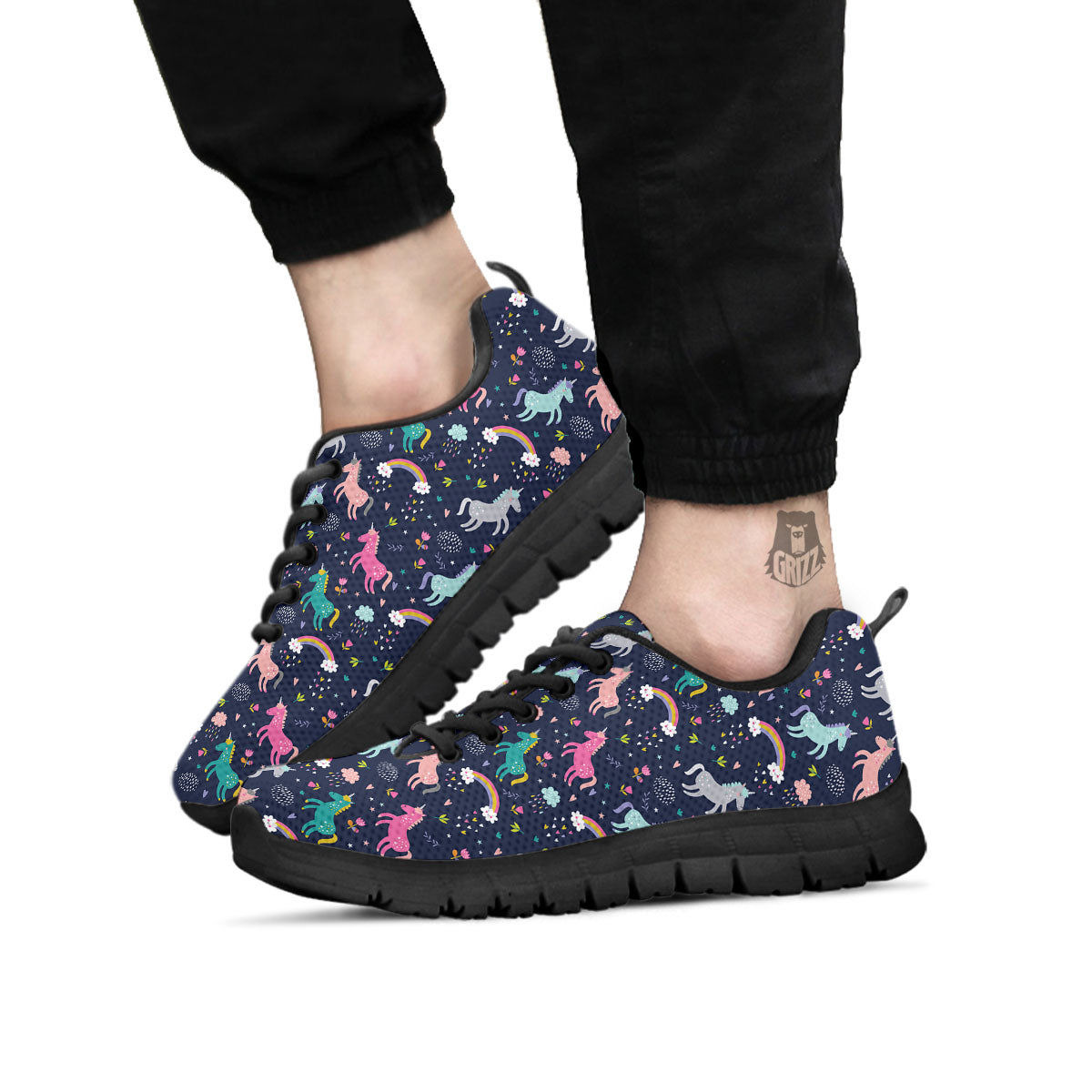 Unicorn Doodle Print Pattern Black Sneaker-grizzshop