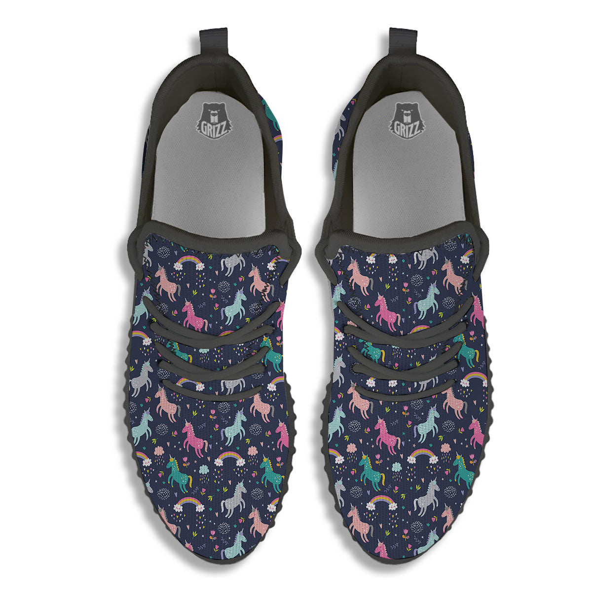 Unicorn Doodle Print Pattern Black Walking Shoes-grizzshop