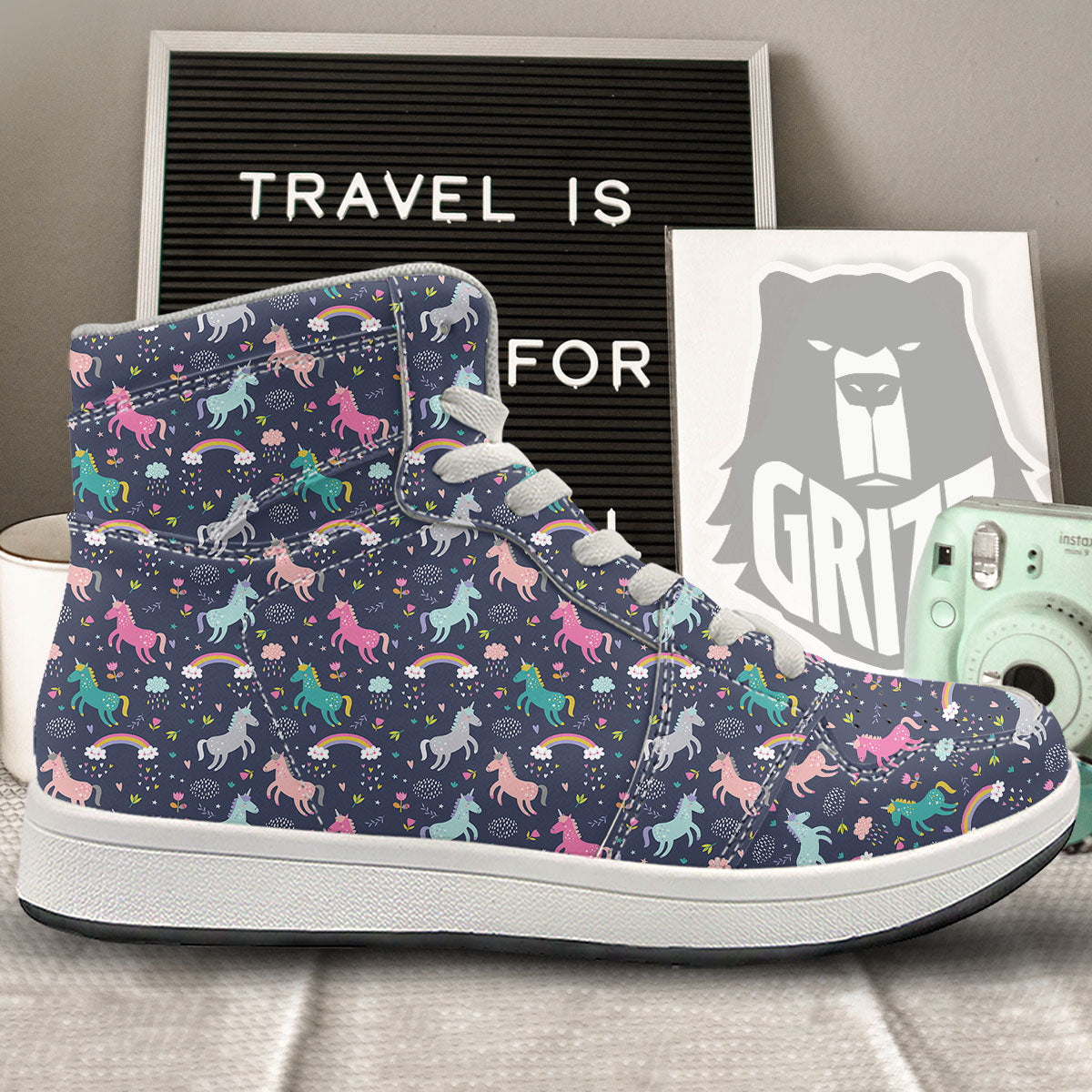 Unicorn Doodle Print Pattern High Top Sneakers-grizzshop