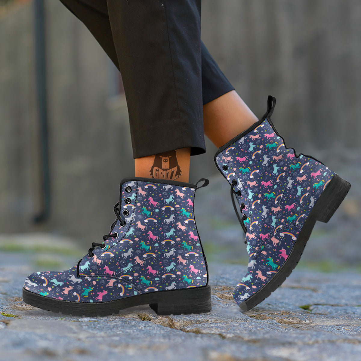 Unicorn Doodle Print Pattern Leather Boots-grizzshop