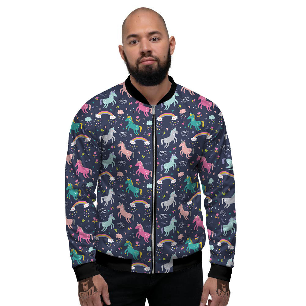 Unicorn Doodle Print Pattern Men's Bomber Jacket-grizzshop