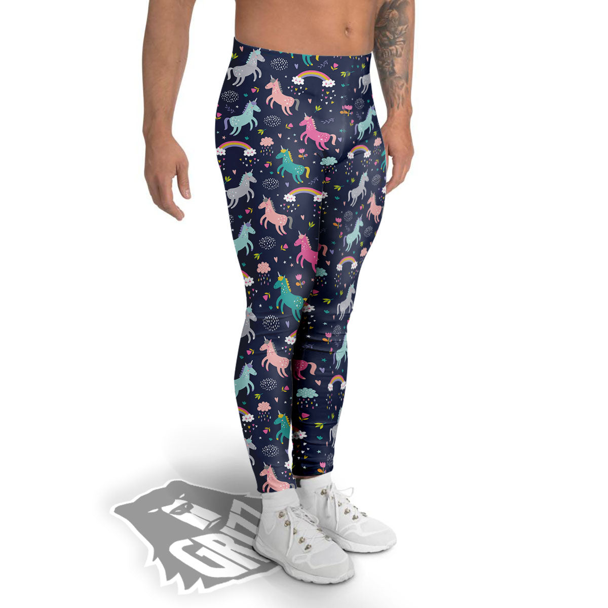 Unicorn Doodle Print Pattern Men's Leggings-grizzshop