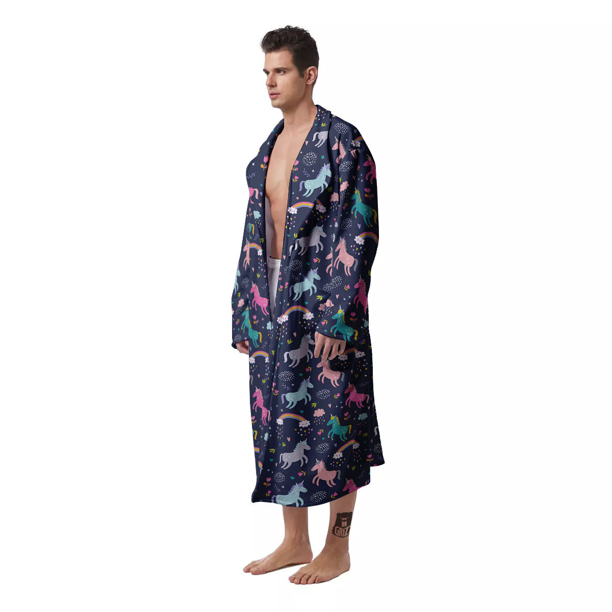 Unicorn Doodle Print Pattern Men's Robe-grizzshop