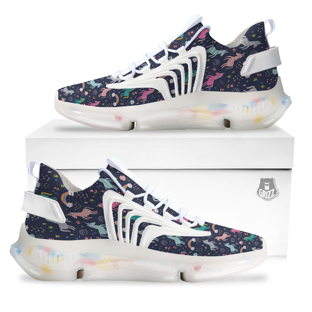 Unicorn Doodle Print Pattern White Gym Shoes-grizzshop