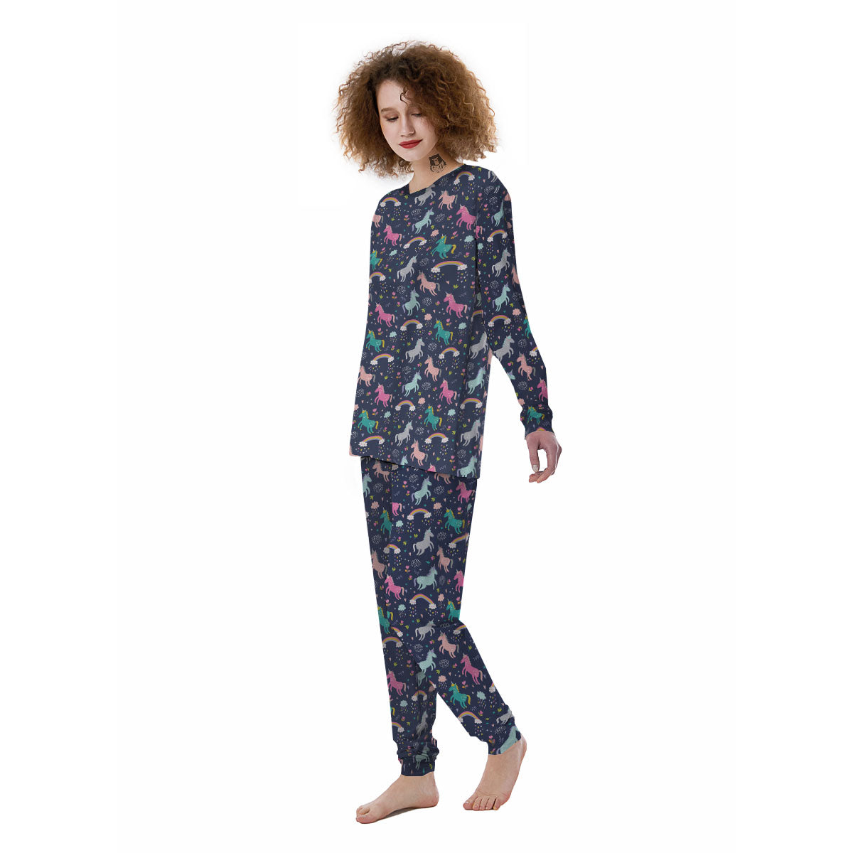 Unicorn Doodle Print Pattern Women's Pajamas-grizzshop
