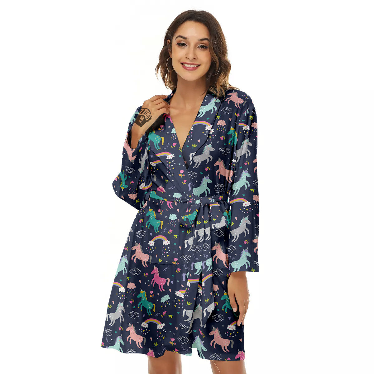 Unicorn Doodle Print Pattern Women's Robe-grizzshop