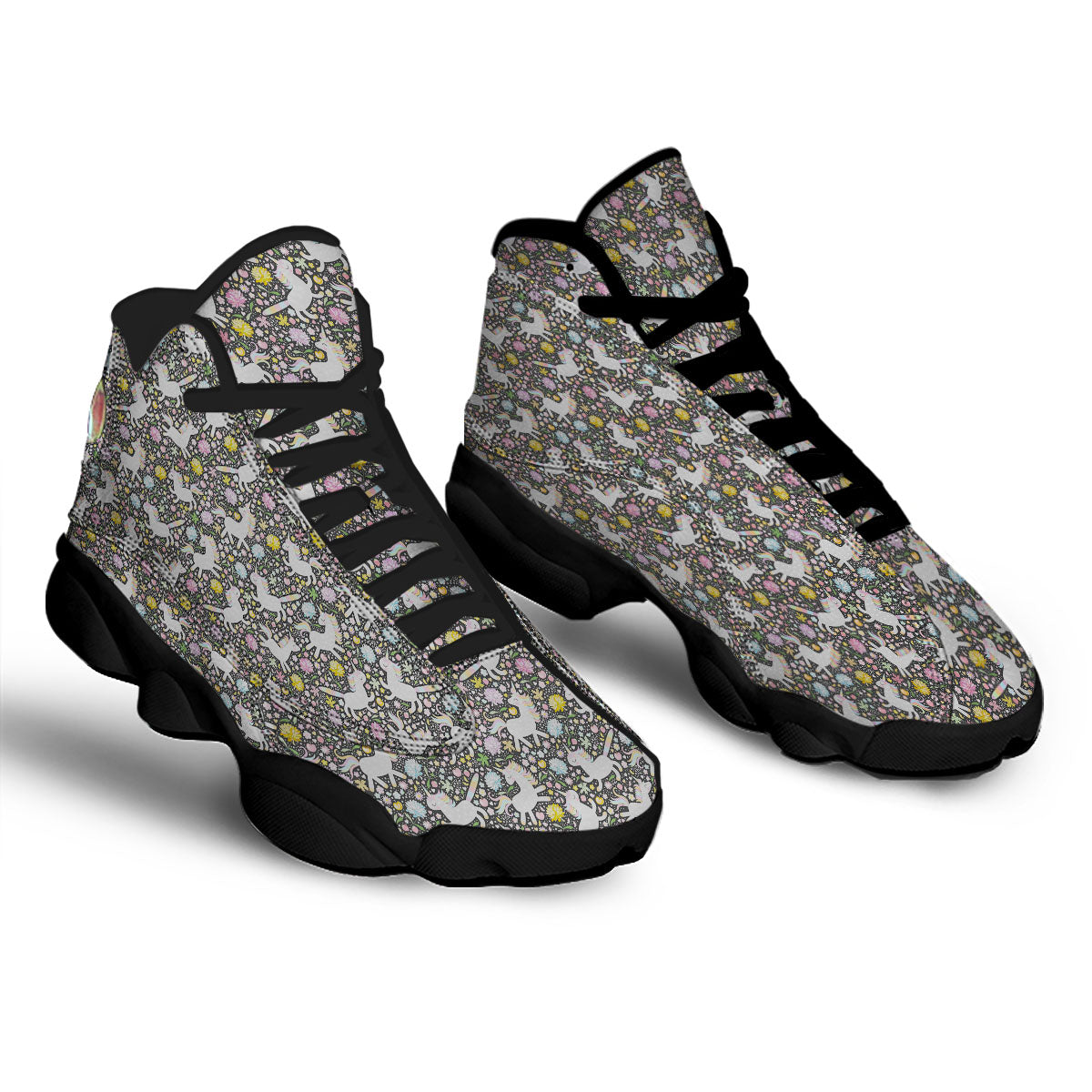 Unicorn Fairy Floral Print Pattern Black Basketball Shoes-grizzshop
