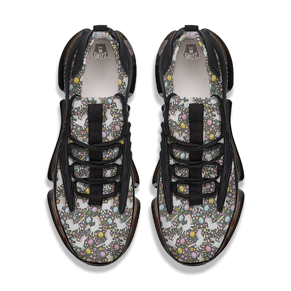 Unicorn Fairy Floral Print Pattern Black Gym Shoes-grizzshop