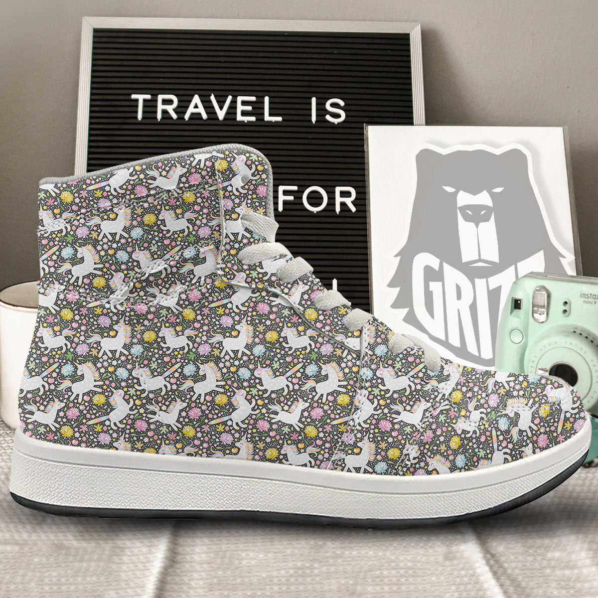 Unicorn Fairy Floral Print Pattern High Top Sneakers-grizzshop