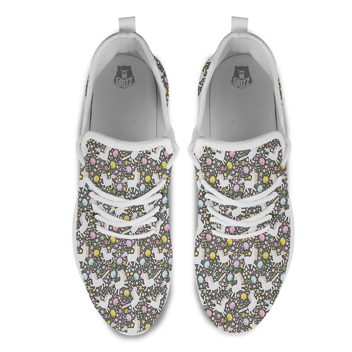 Unicorn Fairy Floral Print Pattern White Athletic Shoes-grizzshop