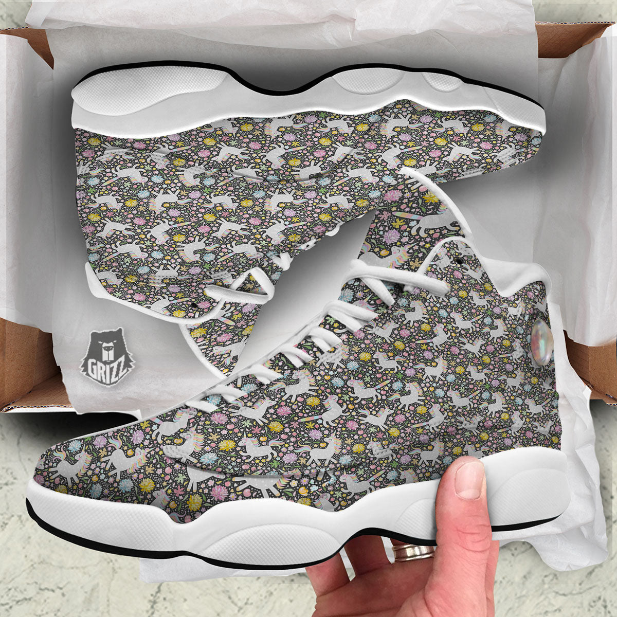 Unicorn Fairy Floral Print Pattern White Basketball Shoes-grizzshop
