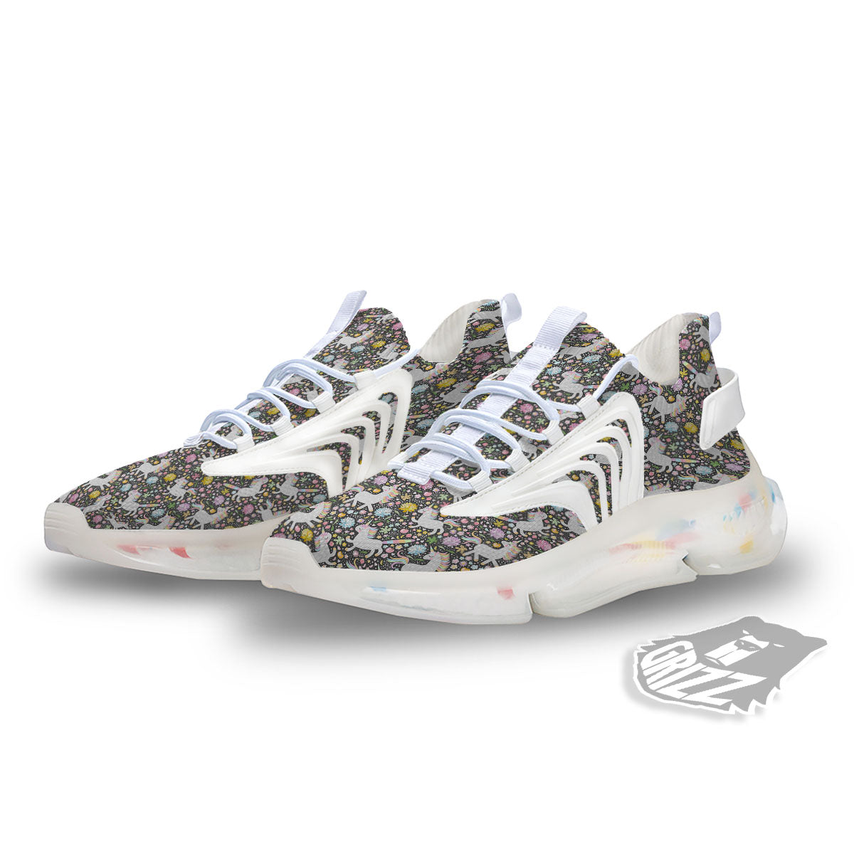 Unicorn Fairy Floral Print Pattern White Gym Shoes-grizzshop