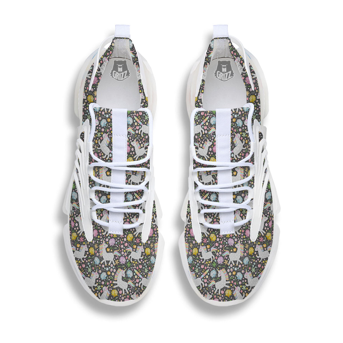 Unicorn Fairy Floral Print Pattern White Gym Shoes-grizzshop
