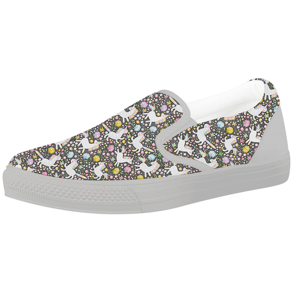 Unicorn Fairy Floral Print Pattern White Slip On Shoes-grizzshop