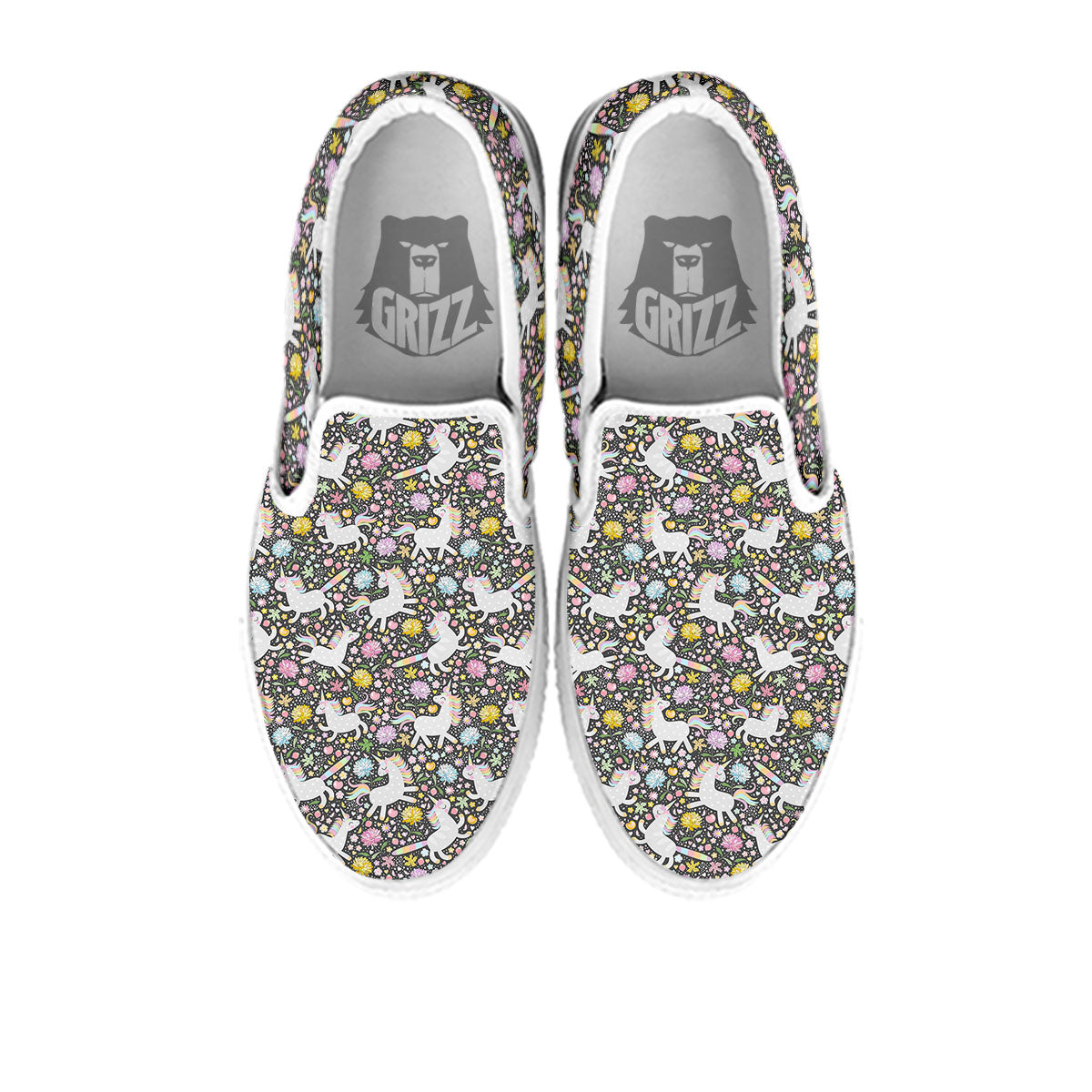 Unicorn Fairy Floral Print Pattern White Slip On Shoes-grizzshop