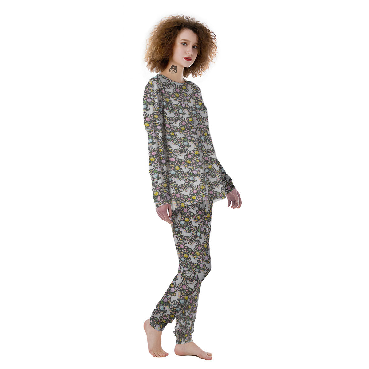 Unicorn Fairy Floral Print Pattern Women's Pajamas-grizzshop