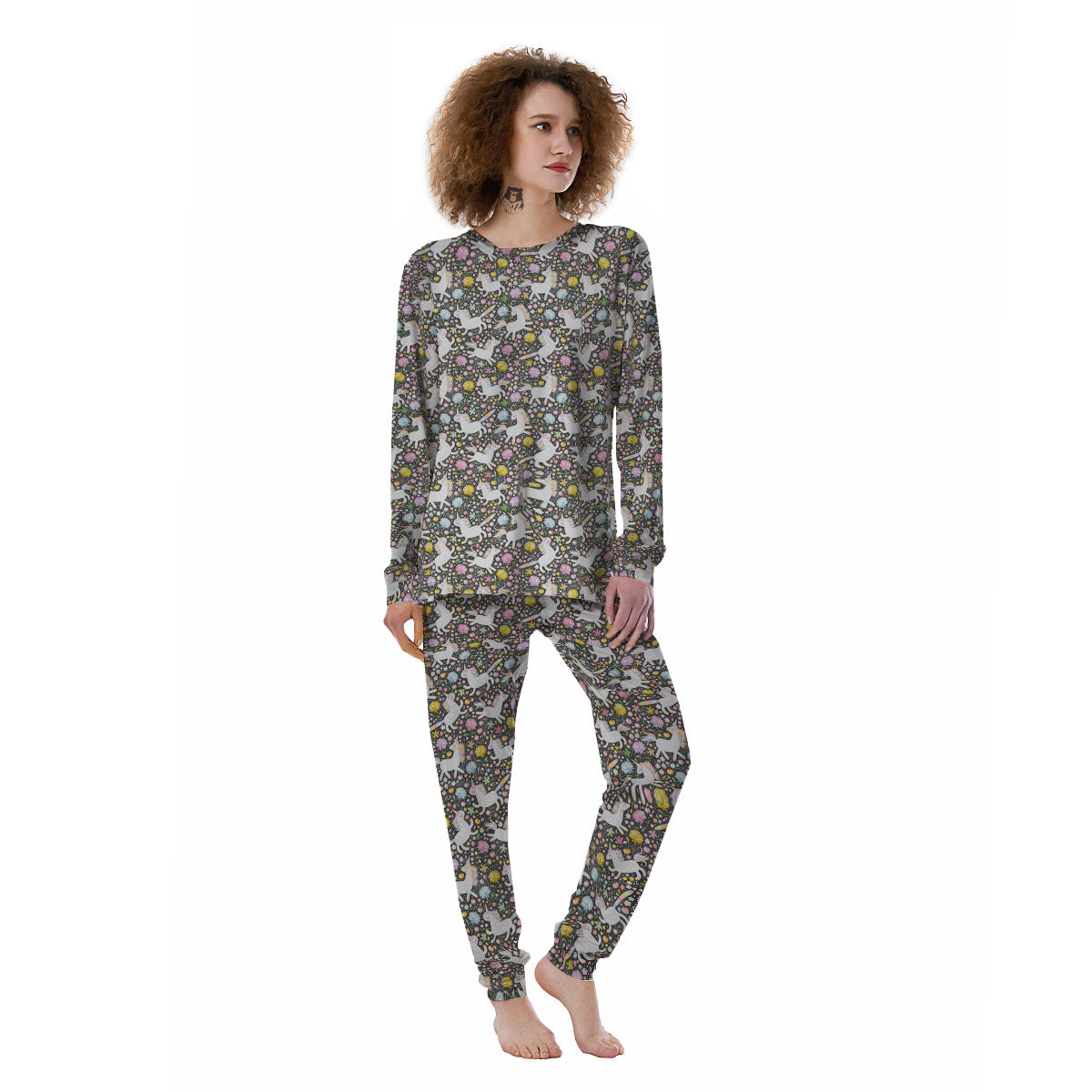 Unicorn Fairy Floral Print Pattern Women's Pajamas-grizzshop