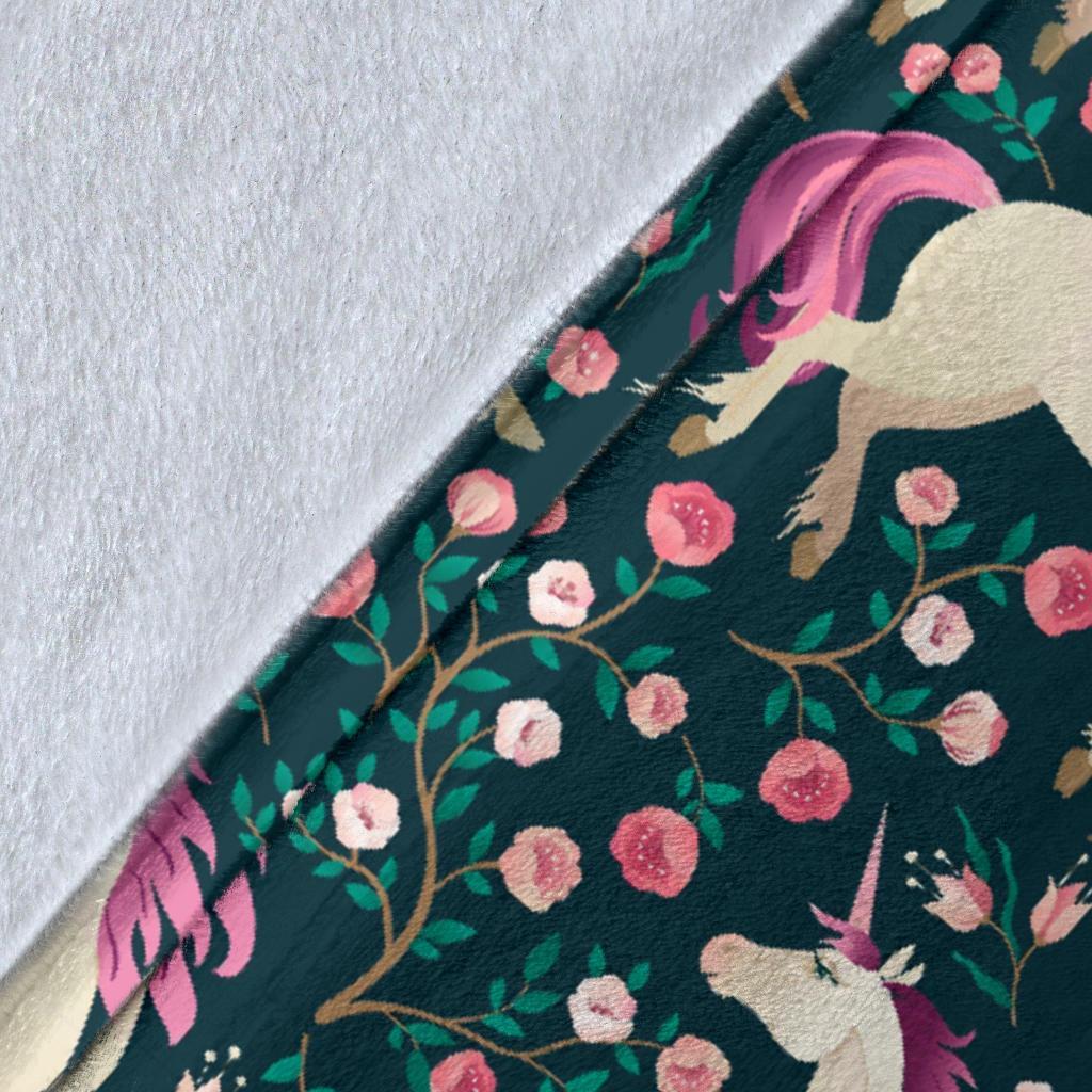 Unicorn Floral Pattern Print Blanket-grizzshop