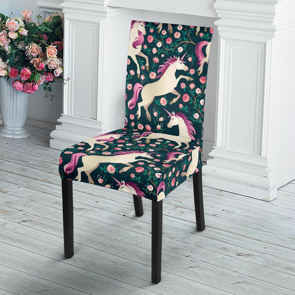 Unicorn Floral Pattern Print Chair Cover-grizzshop