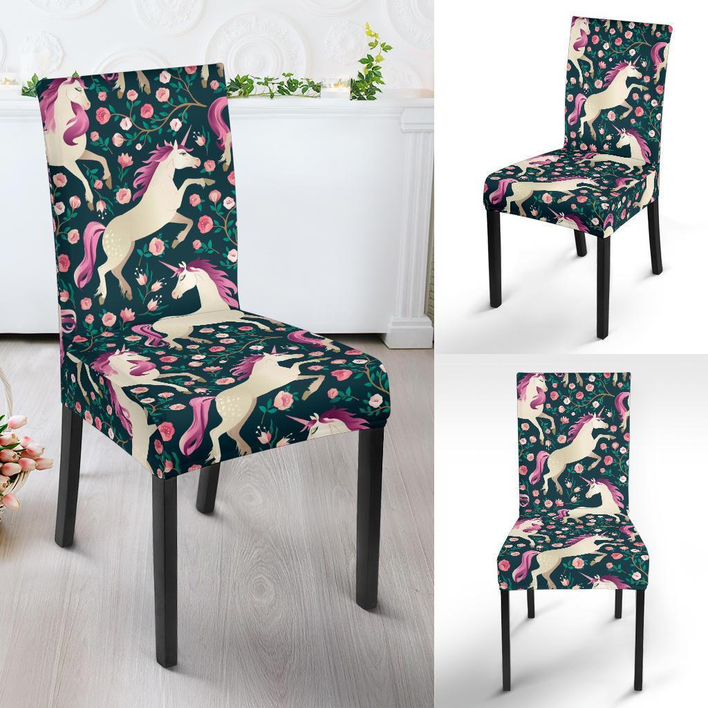 Unicorn Floral Pattern Print Chair Cover-grizzshop
