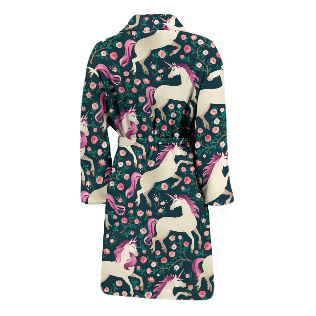 Unicorn Floral Pattern Print Men Long Robe-grizzshop