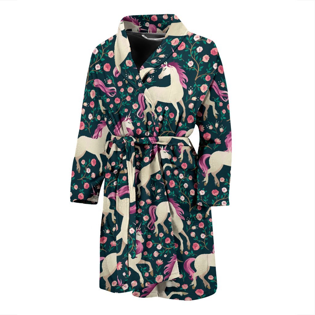 Unicorn Floral Pattern Print Men Long Robe-grizzshop