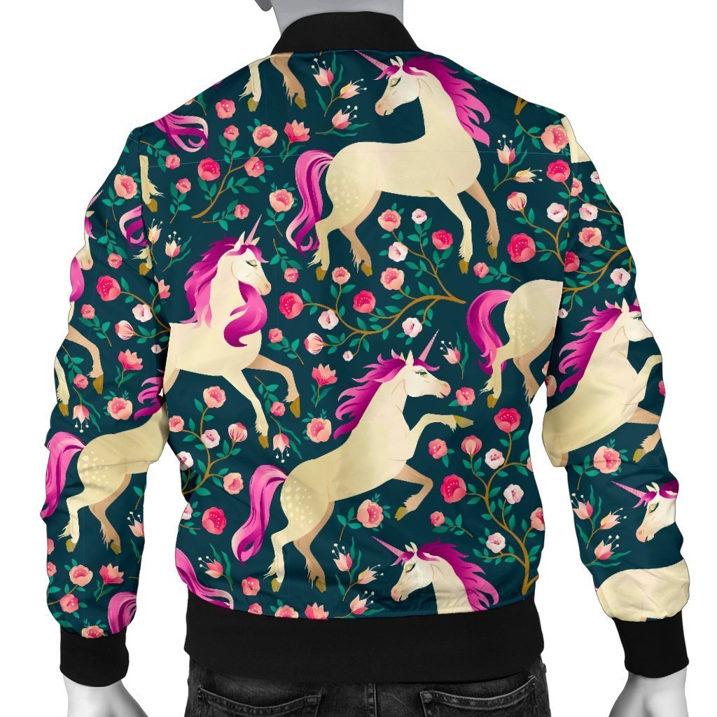Unicorn Floral Pattern Print Men's Bomber Jacket-grizzshop