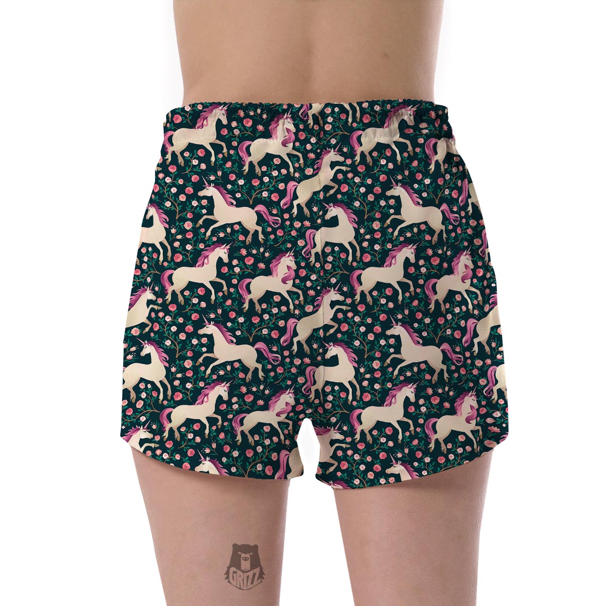 Unicorn Floral Pattern Print Women's Shorts-grizzshop