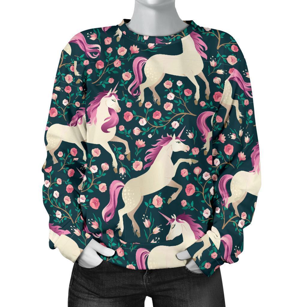 Unicorn Floral Pattern Print Women's Sweatshirt-grizzshop