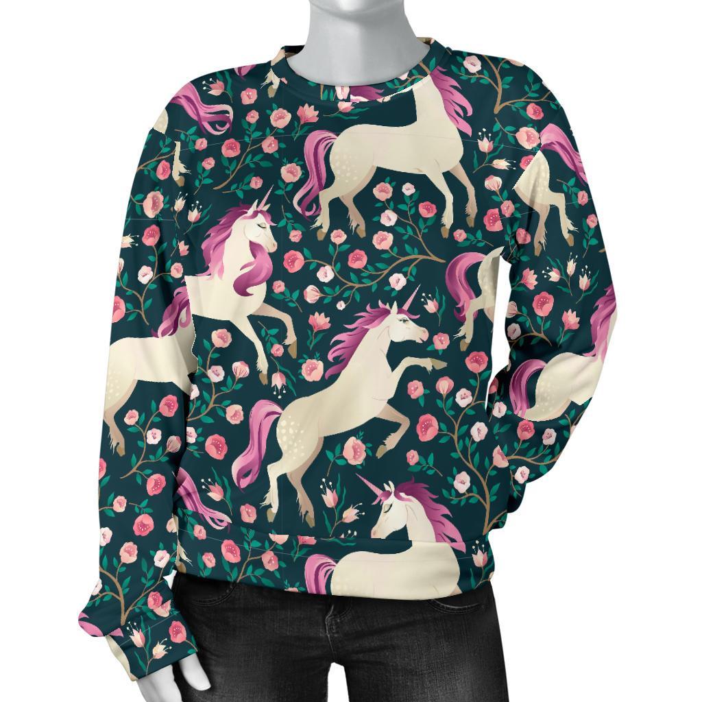 Unicorn Floral Pattern Print Women's Sweatshirt-grizzshop