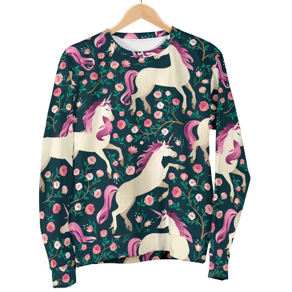Unicorn Floral Pattern Print Women's Sweatshirt-grizzshop