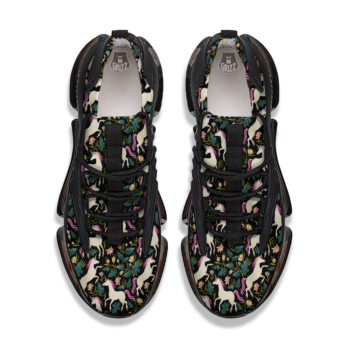 Unicorn Floral Print Pattern Black Gym Shoes-grizzshop