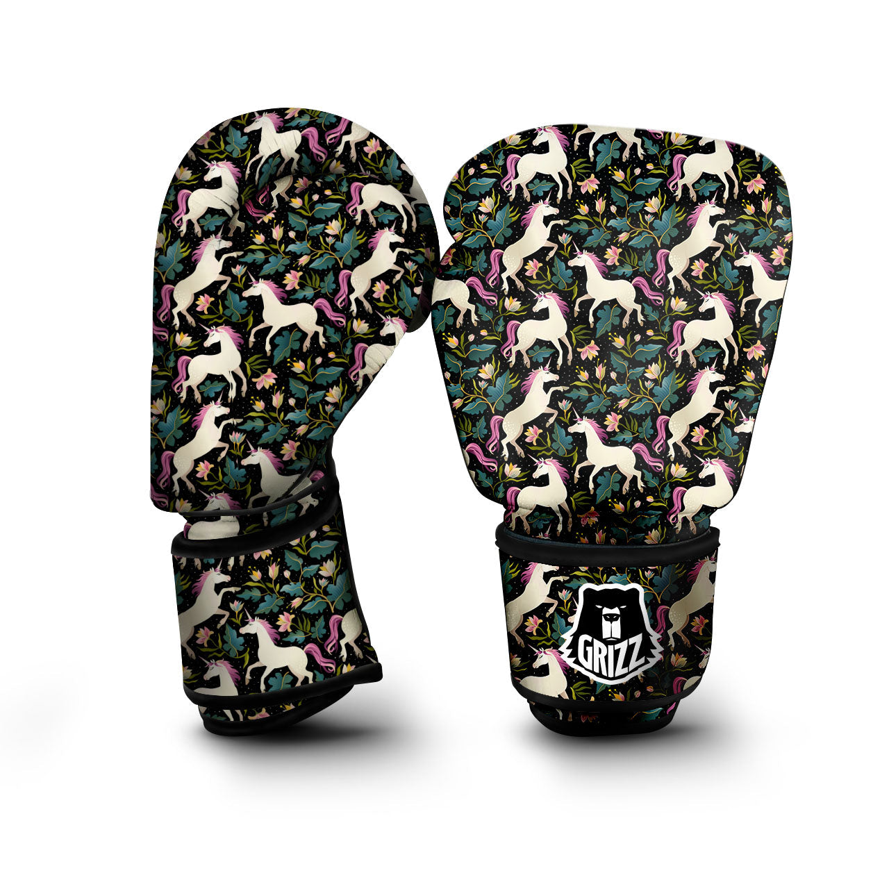 Unicorn Floral Print Pattern Boxing Gloves-grizzshop