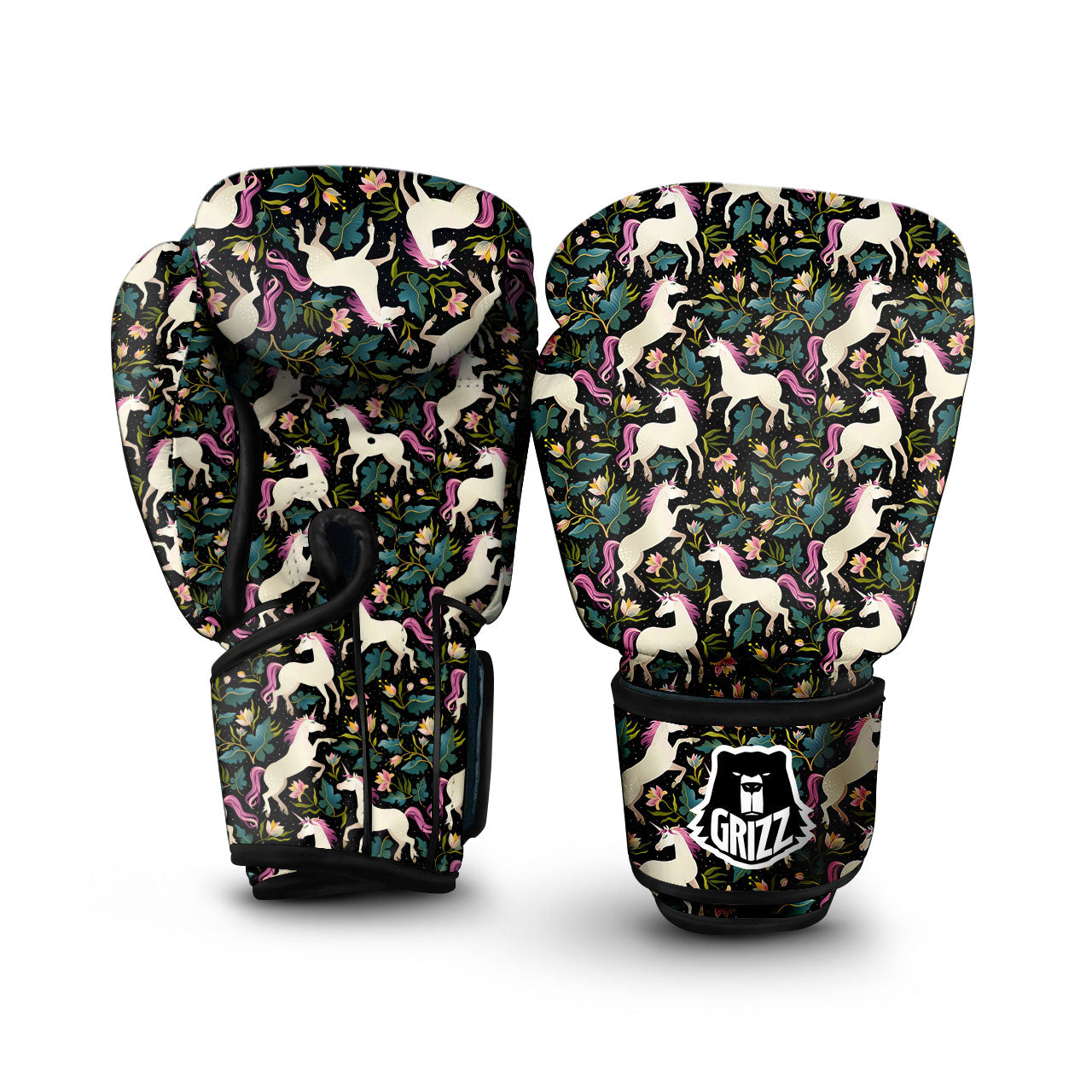 Unicorn Floral Print Pattern Boxing Gloves-grizzshop