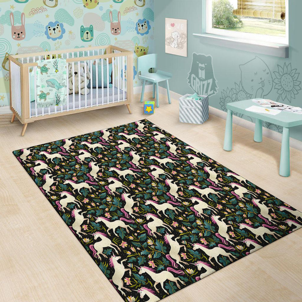 Unicorn Floral Print Pattern Floor Mat-grizzshop