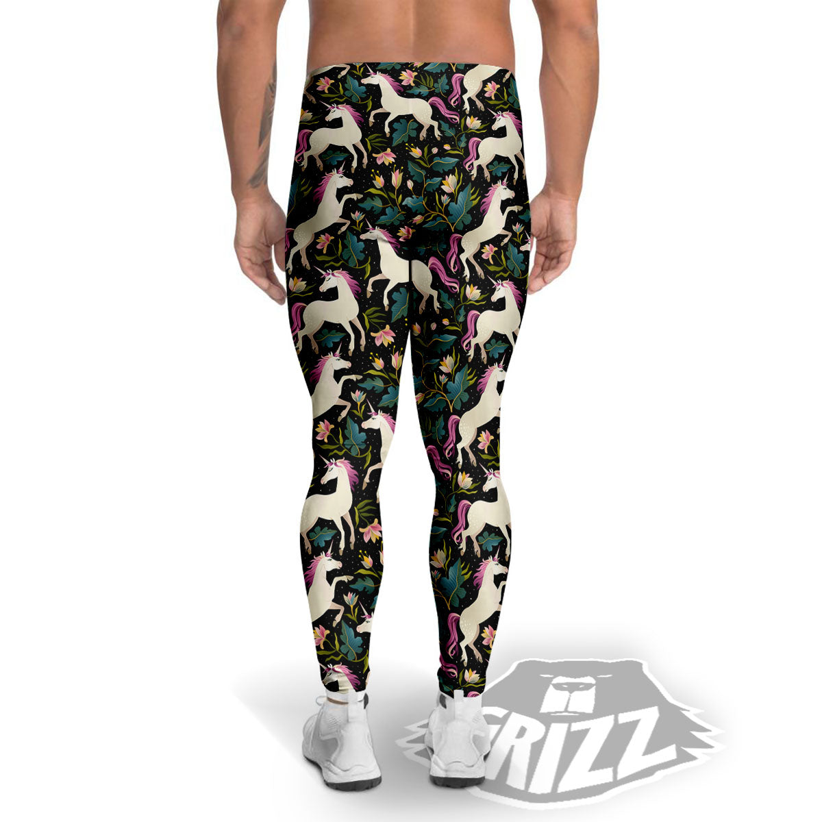 Unicorn Floral Print Pattern Men's Leggings-grizzshop