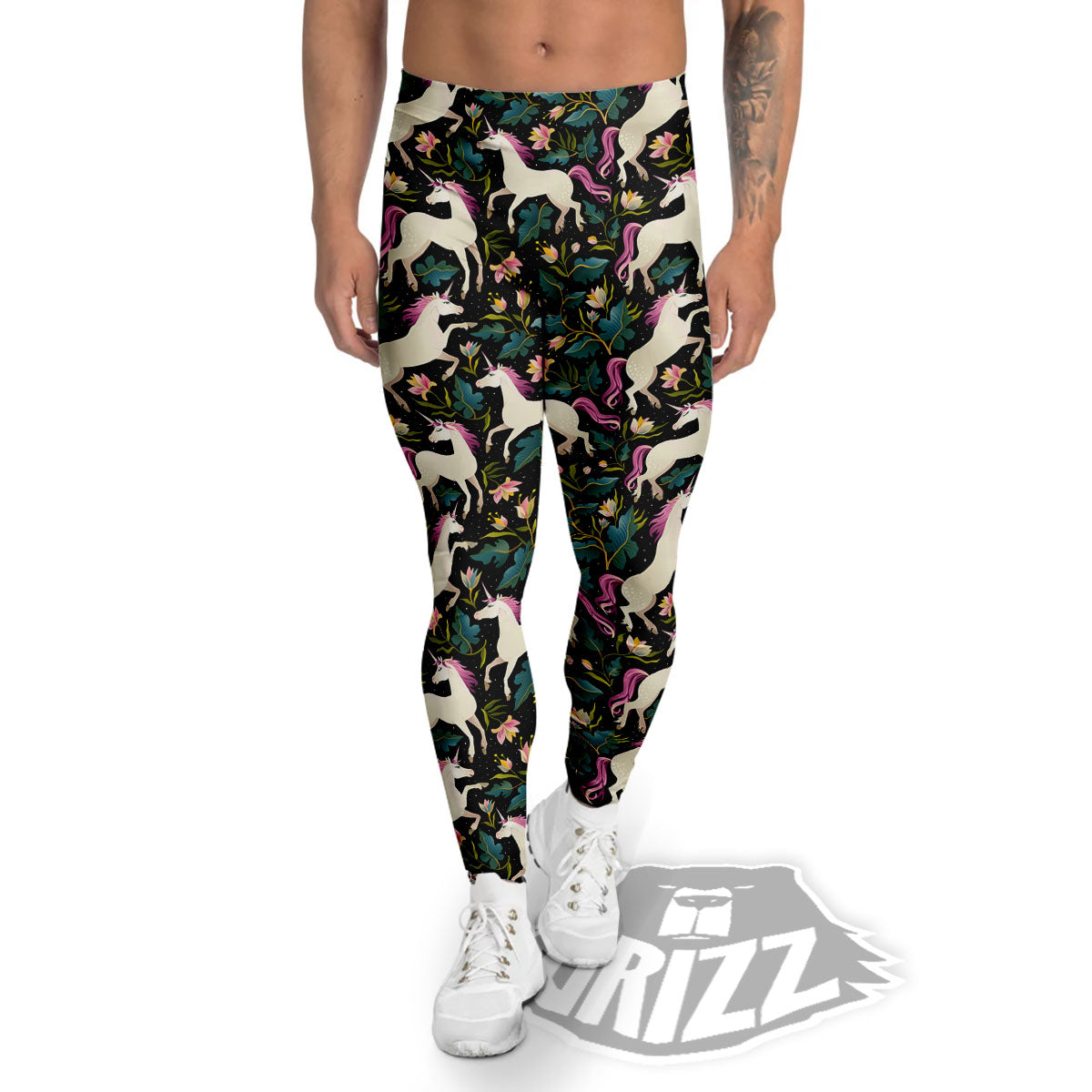 Unicorn Floral Print Pattern Men's Leggings-grizzshop